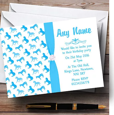 Blue And White Horses Personalised Children's Birthday Party Invitations • £80.96