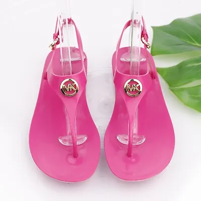 Michael Kors Women's MK Sandal Size 8 Hot Pink Thong Slingback Jelly Barbie Shoe • $49.84