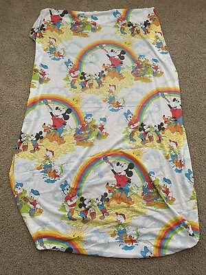 Vintage Disney Mickey Mouse Donald Duck Rainbow Painting Twin Fitted Sheet • $19.99