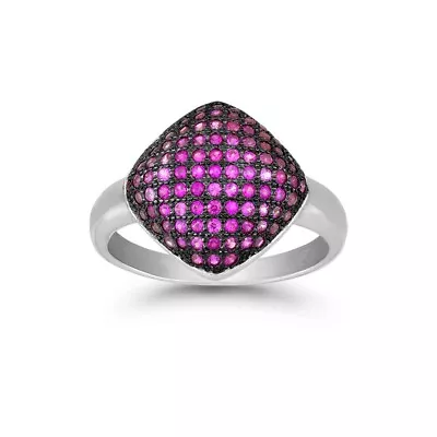 Sterling Silver Black Rhodium Pink CZ Micro Pave Square Ring • $57