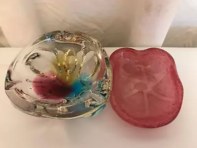 TWO Fabulous Vintage Murano Ashtrays 1 Rainbow & 1 Rosey Starfishy. • $19