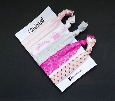 5 Pink White Princess Print Creaseless Hair Ties- No Damage Gentle Ponytail Hold • £1.75