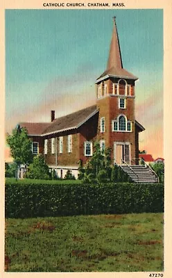 Postcard MA Chatham Massachusetts Catholic Church Linen Vintage PC J1025 • $4