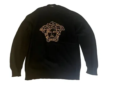 VERSACE Wool Sweater Size 56 Black /stitch Gold Medusa Logo Límite $1400 New • $400