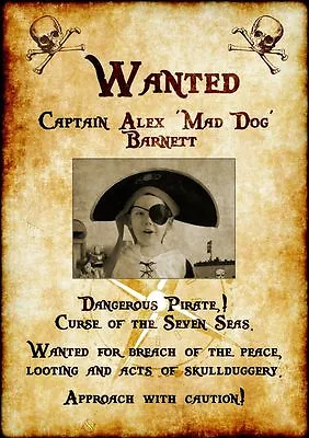 £4.99 • Buy Personalised Pirate Wanted Photo Poster Gift Birthday Party Xmas A4 