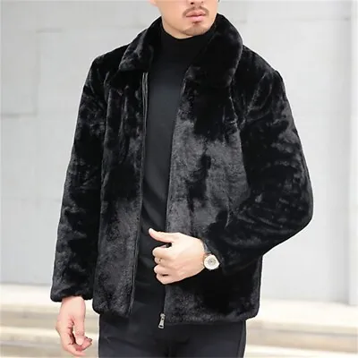Men Faux Fur Coat Luxury Jacket Outerwear Overcoat Thick Winter Warm Casual Tops • $53.11