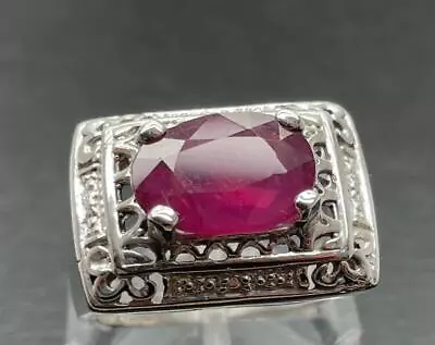 5.945ct Mined Ruby .925 Sterling Silver Mens Filigree Ring Size 9.5 10+grams • $115