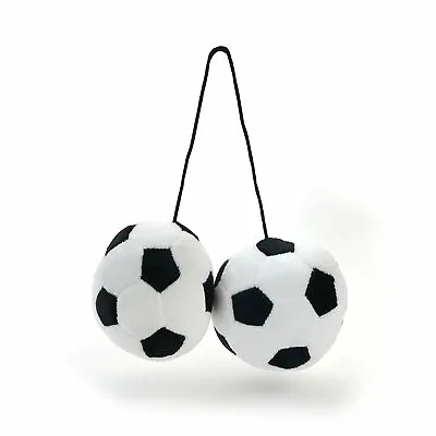 Fuzzy Hanging Rearview Mirror Soccer Balls - Pair VPAFB003 Vintage Parts Usa • $39.58