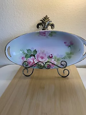 Vtg Hand Painted Vanity Or Serving Tray Roses Gold Trim • $15