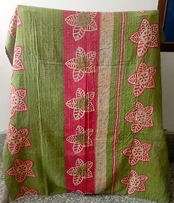 Indian Handmade Kantha Vintage Quilt Twin Gudari Throw Cotton Bedspread Blanket  • $34.99