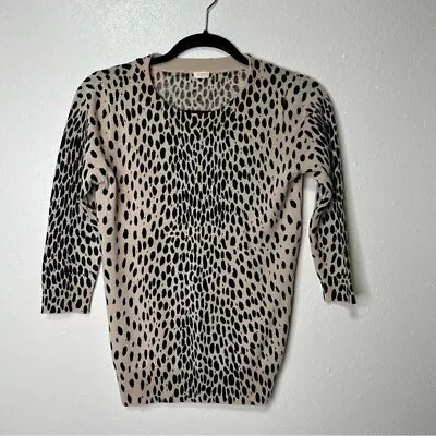 J. Crew Factory Tan Leopard Print Sweater Lightweight 3/4 Sleeve Merino Wool XS • $16.80