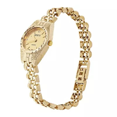 Women's 10k Yellow Gold Watch Link Geneve Diamond Wrist Watch 6-6.5  21.6 Grams • $944.41