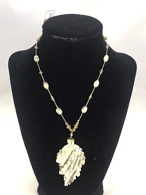 Dabby Reid Ltd Stone Carved Leaf AB Pendant Necklace New W Tag Drop Hand Crafted • $13.99
