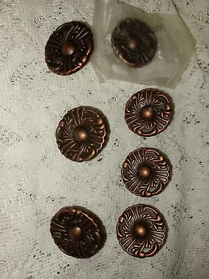 7 Pc Lot Vintage Brass Cabinet Knobs Drawer Pulls Round Floral Copper New • $8