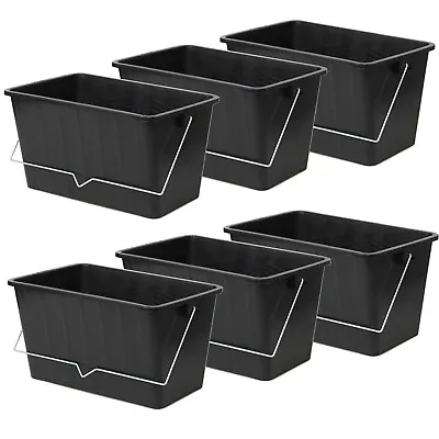 6pcs 15L Black Paint Scuttle W/ Metal Handle Large Rollers Plastic Ribbed Bucket • £26.50