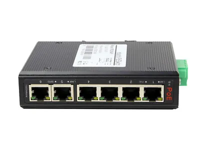 Industrial Gigabit 4 Port PoE Switch + 2 Uplinks Unmanaged Din Rail POE+ Switch • $39.99