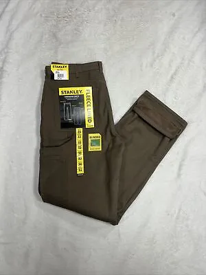 NWT Stanley Coffee Brown Canvas Fleece Lined Carpenter Pants Men's Size 36x32 • $20.99
