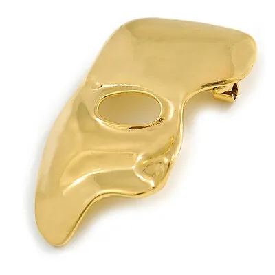 Polished Gold Tone Half Face Mask Brooch/ Pendant - 45mm Tall • £14