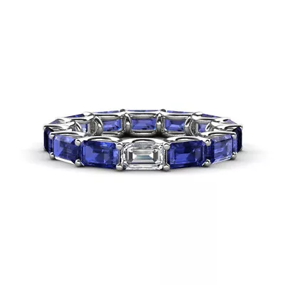 Emerald Cut Moissanite & Iolite 3 1/2 Ctw Eternity Band Sterling Silver Ring • $34.04