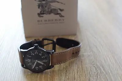 Burberry Military Black Dial Tan Leather Strap Men's Watch $995 • $240