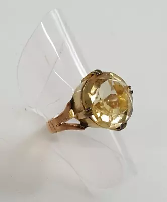 Vintage Hallmarked 375 9CT Gold Approx. H/I Size Ring W. Lemon Gem- OF23 • $97.39