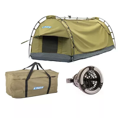 Adventure Kings Deluxe Escape Single Swag + Canvas Bag + 2in1 LED Light & Fan • $148.90