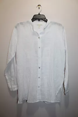 Eileen Fisher Mandarin  Collar Boxy Shirt Linen Cotton Button-up White Size Xxs • $49.99