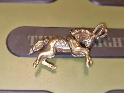 9ct Yellow Gold CZ Stone Set Vintage Horse Pendant • £475