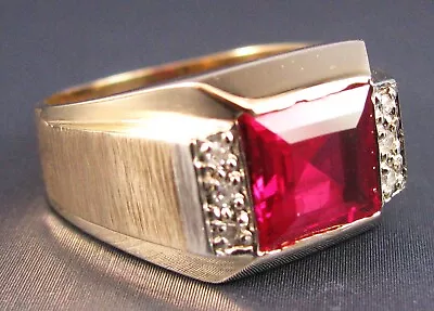 Vintage Mens Romany 10K Yellow Gold Ruby  & Diamond Ring US Sz 10 • $425