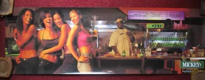 Sexy Girl Beer Poster ~ 2000 MICKEYS Big Mouth Fine Malt Liquor DINER 39  X 13  • $14.95