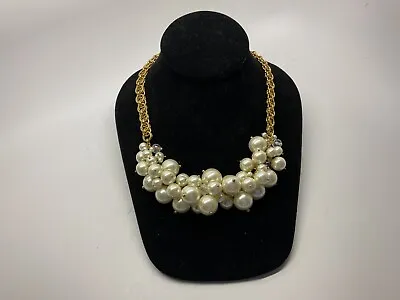 Signed J Crew GT Faux Pearl Cluster Clear Lucite Beaded Statement Necklace • $32.99