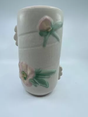 VTG Weller Ivory Wild Rose Art Pottery 7” Vase Art Deco CottageCore Farmhouse • $28