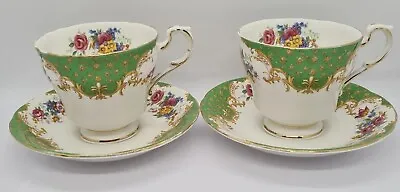 £21.99 • Buy Vintage Paragon Rockingham Green Bird Floral 2 Tea Cups & Saucers  Fine China 