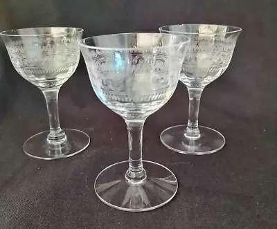 3 Vintage Etched Cordial Glasses • $5