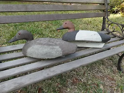 Pair Canvasback Duck Working Decoys Mid-century Hand-carved Wood Keels • $80