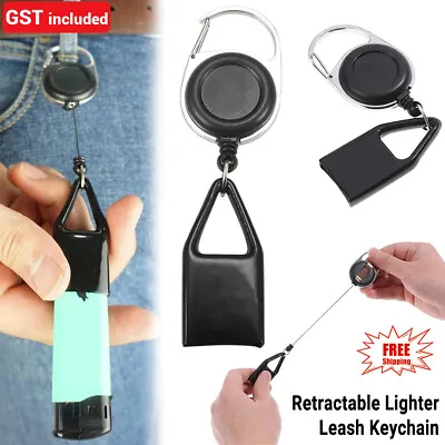 Retractable Lighter Leash Clip Keychain Holder Rubber Cover Large Maxi Bic Black • $5.03