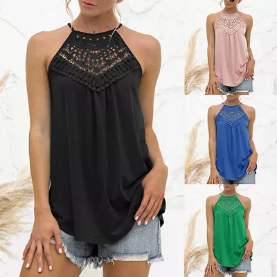 £10.85 • Buy Womens Summer Holiday Boho Lace Halter Neck Tops Vest Ladies Baggy T-Shirt Tee