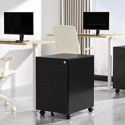 STANI 3-Drawer Filing Cabinet On Wheels Metal File Cabinet With Lock For Office • $149.99