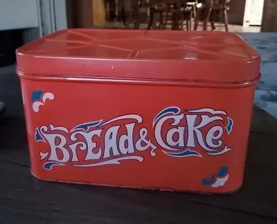 Vintage Tin Metal Orange Color Bread & Cake Box Hinged Lid -So Cute • $45