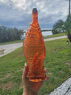 Orange Vintage Glass Co.  Fish Shaped Bottle Decanter 12.5  Wine Bottle Cork • $29.99