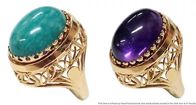 Reversible Fancy 18k Gold 10ct Amazonite 10ct Amethyst Ladies Vintage Flip Ring • $285