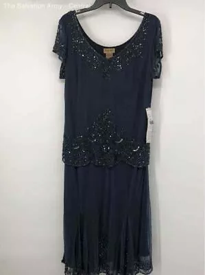 Midnight Velvet Womens Navy Blue Embellished Short Sleeve Maxi Dress Size Large • $9.99