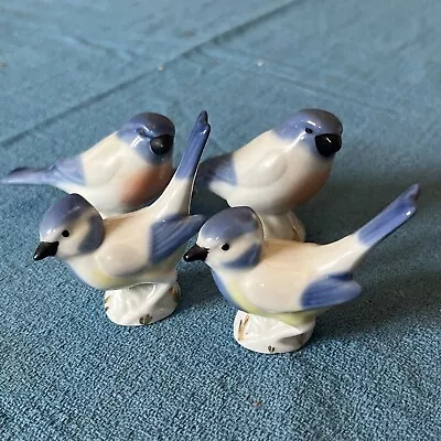 4x Vintage Lomonosov Russian Porcelain Blue Bird Tits Figurines • £12