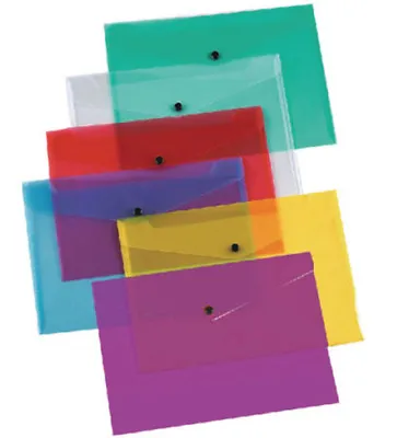 A4 Plastic Stud Document Wallets Files Folders School Office Business Assorted • £1.49