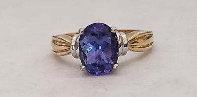 14k Solid Yellow & White Gold Tanzanite Ring Size 6.25+  Lg Purple Blue Gemstone • $225