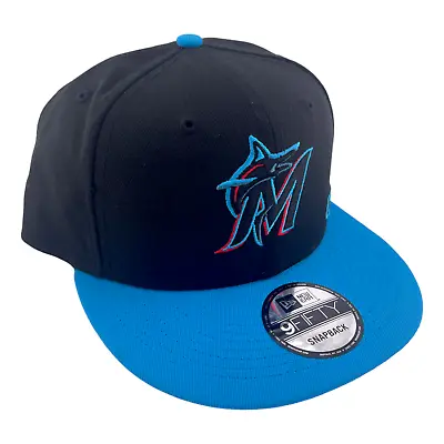 New Era Miami Marlins Back Arch Embroidery M Logo Black/Blue 9FIFTY Snapback Hat • $39.99