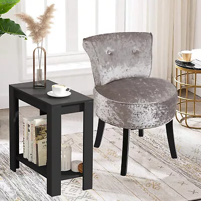 Solid Velvet Vanity Stool Makeup Chair Black Side End Table Storage Living Room • $35.93