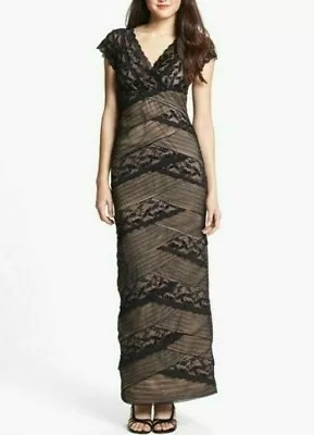 MARINA Long Beaded Stretch Lace Dress With Cap Sleeves # 1B 968 Blm • $2.59