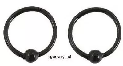 2 Black  Plated Nose / Ear Tragus Rook Helix Hoop Rings Fixed Ball 22g 7mm CBR • $5.90