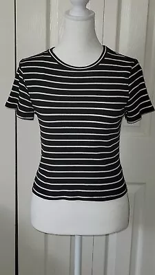 Womens Juniors Short Sleeve Black White Shirt Top By Divided H&M Size: Large • $4.95